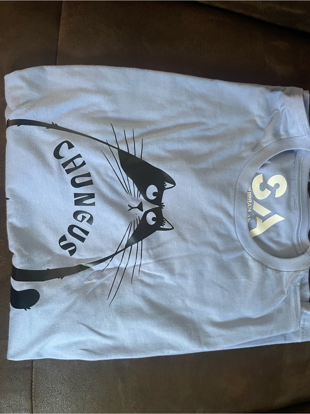 Light Blue Cat Graphic Tee with Logo